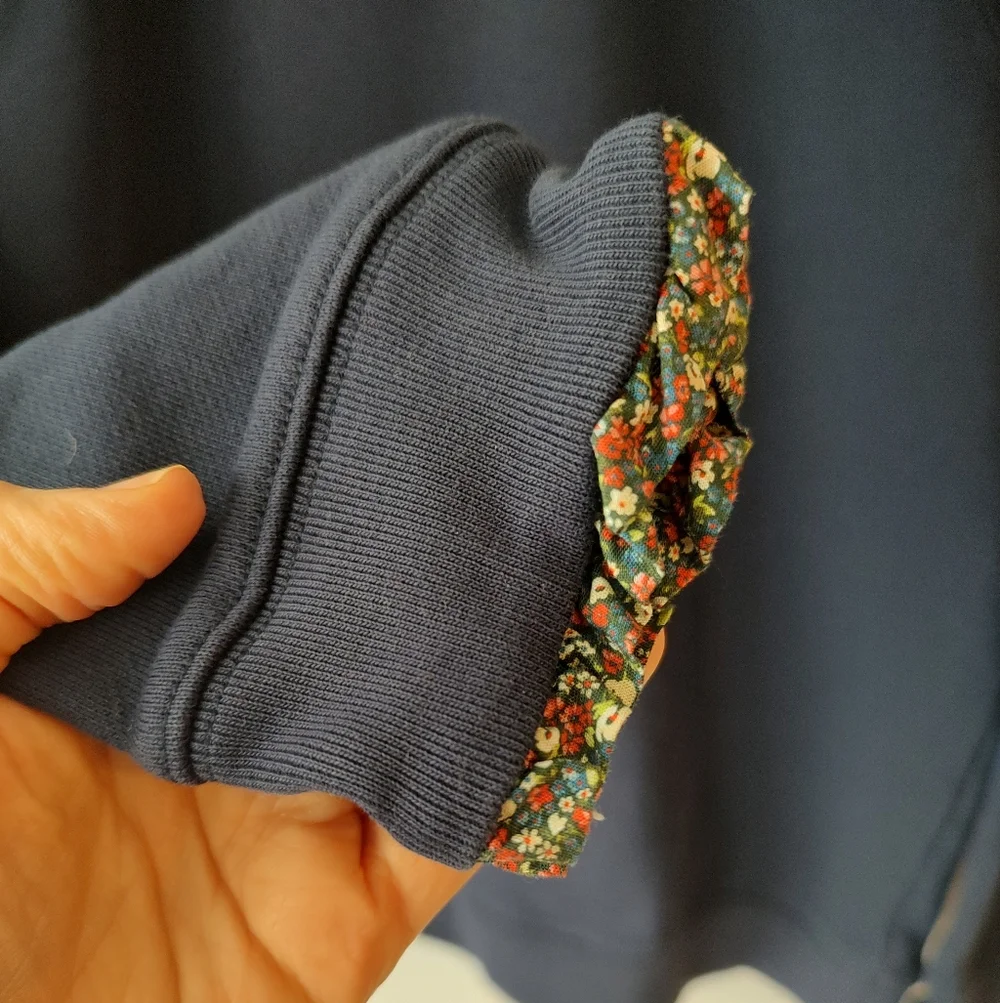 J. Crew Navy Blue Long Sleeve Sweatshirt with Floral Trim Size Large